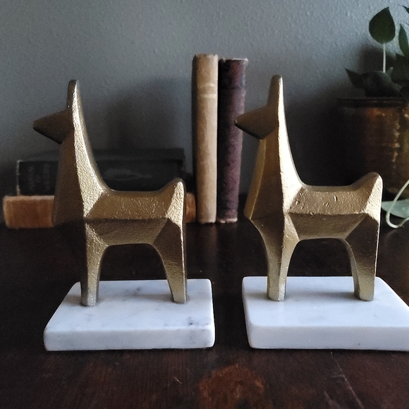 Llama Bookends Gold Painted Metal and Marble - Picture 1 of 6